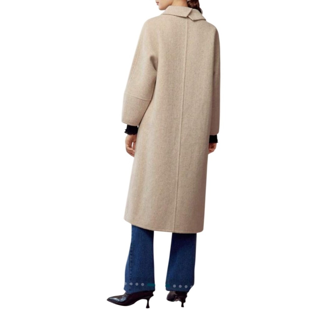 MOTF Premium Wool Blend Longline Overcoat Oatmeal Beige Minimalist Coat Size M - Picture 10 of 11